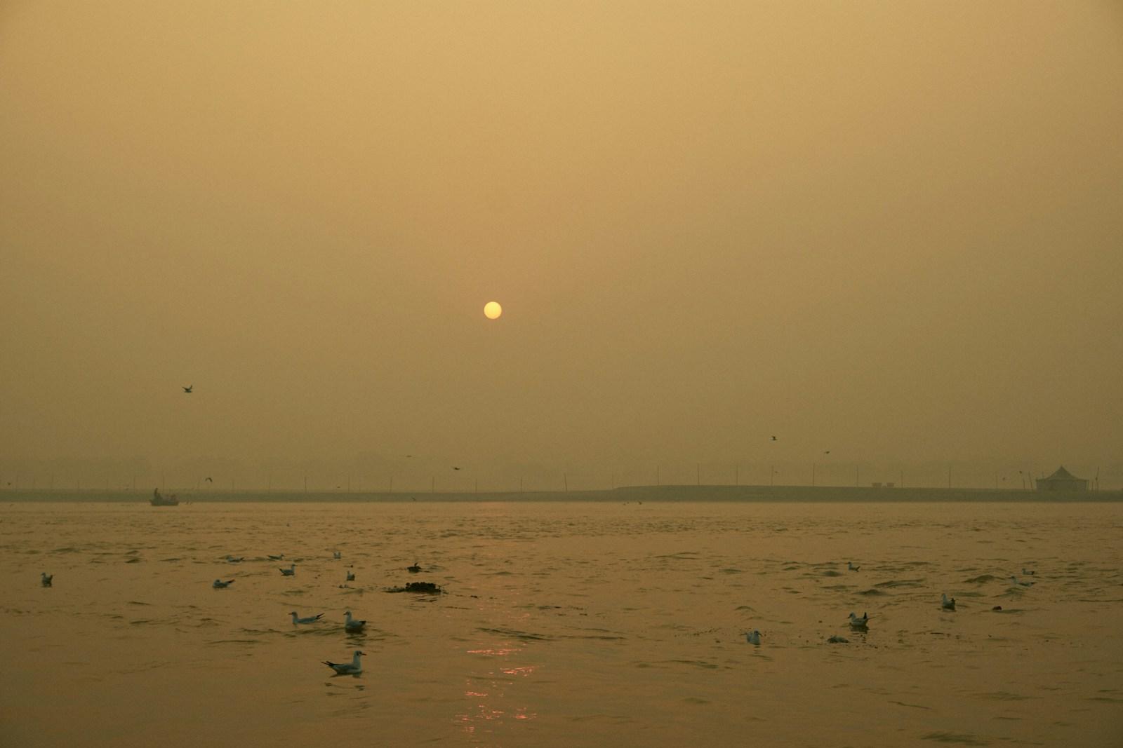Boats on the Ganga at sunrise in Varanasi