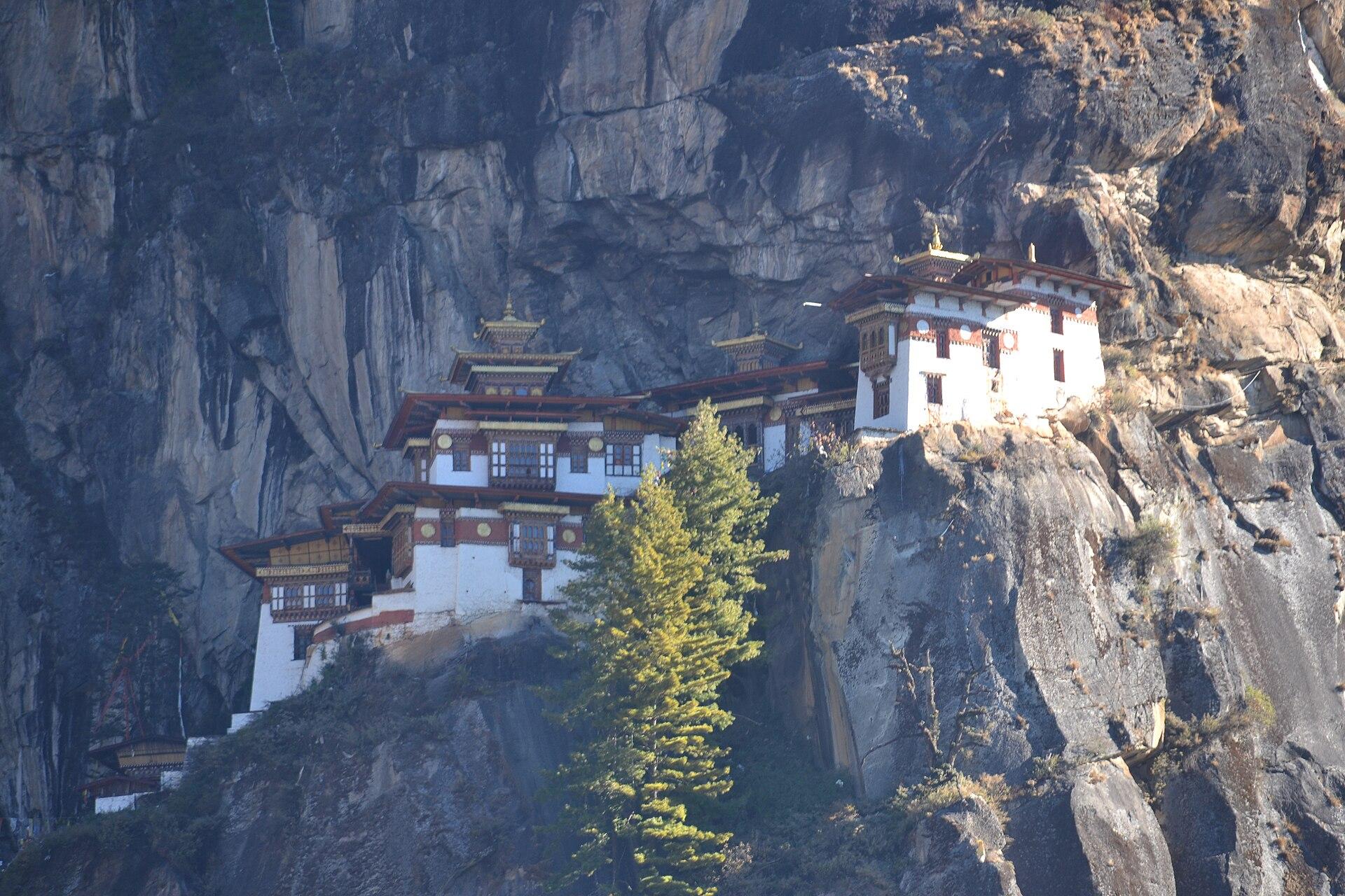 Paro Taktsang monastery on a forested cliff in Bhutan